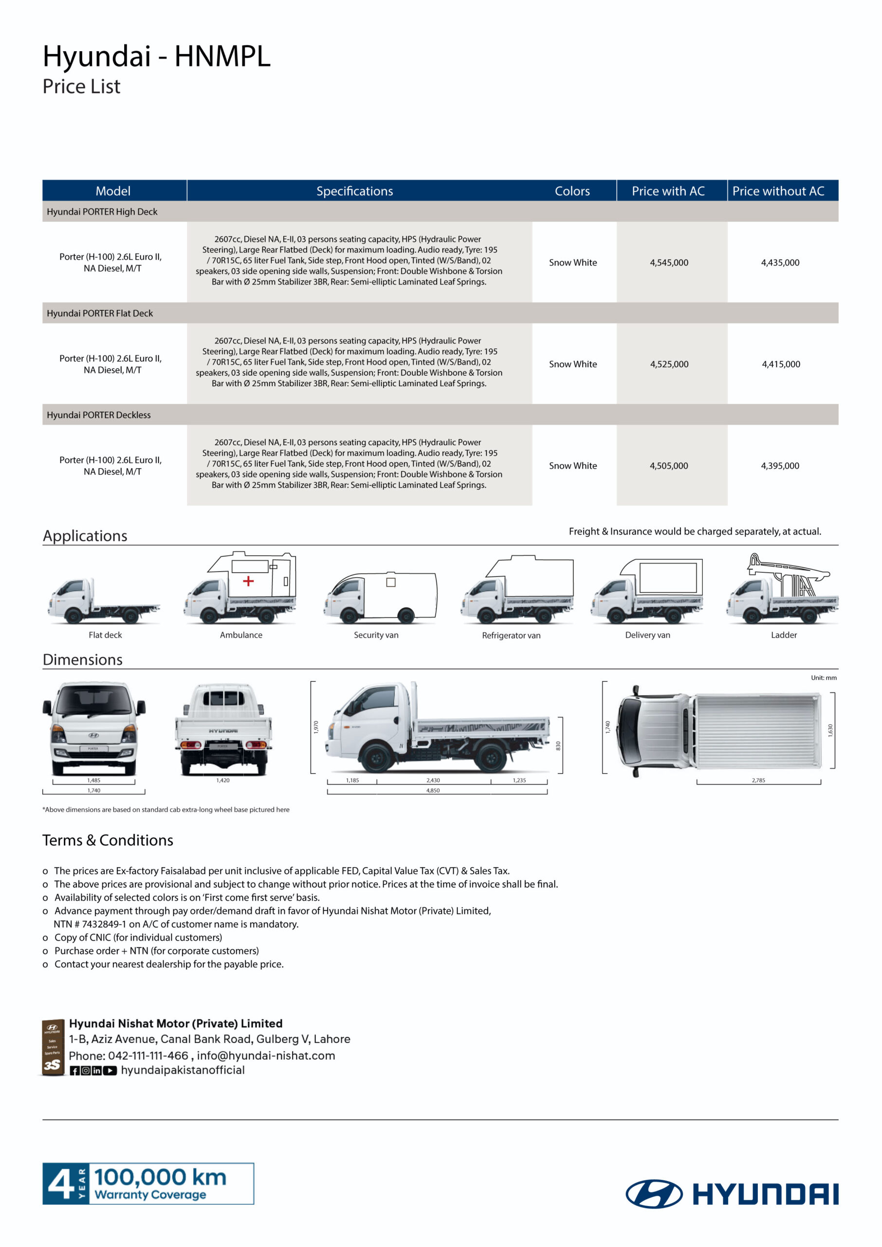 PORTER H-100 Price List